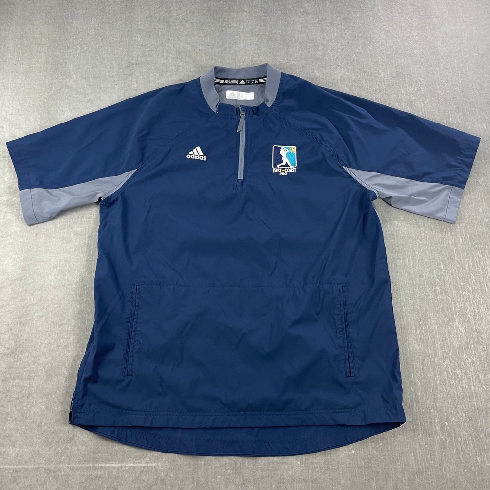Adidas Men Large Blue 1/4 Zip Short Sleeve Windbreaker East Coast Pro Baseball